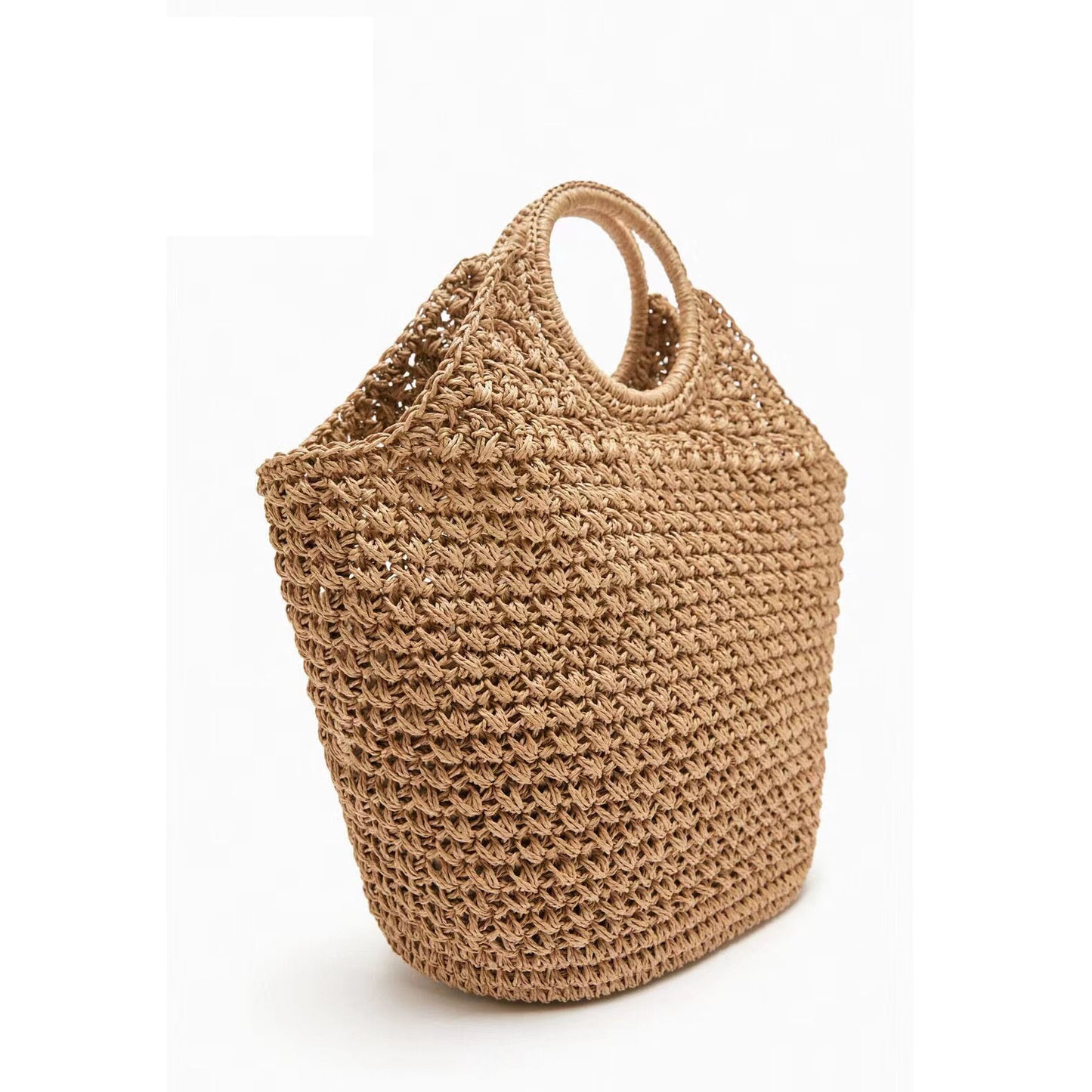 Hand-woven Straw Vacation Style Khaki Large Bags