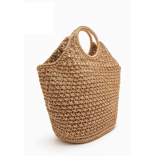 Hand-woven Straw Vacation Style Khaki Large Bags