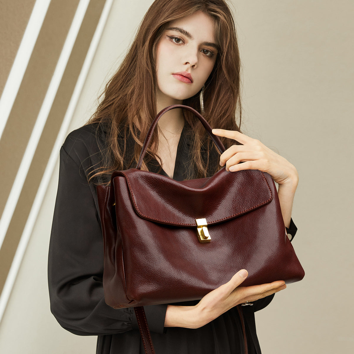 Classic Women's Simple Elegant Cattle Leather Women's Handbag