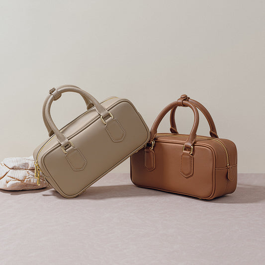 Women's Vintage Boston Bowling Genuine Leather High Handbags