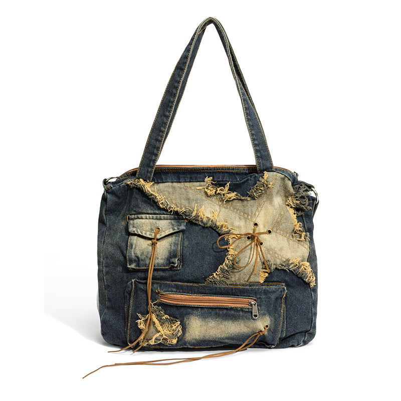 Retro Jean Large Capacity Commuter Distressed Crossbody Bags