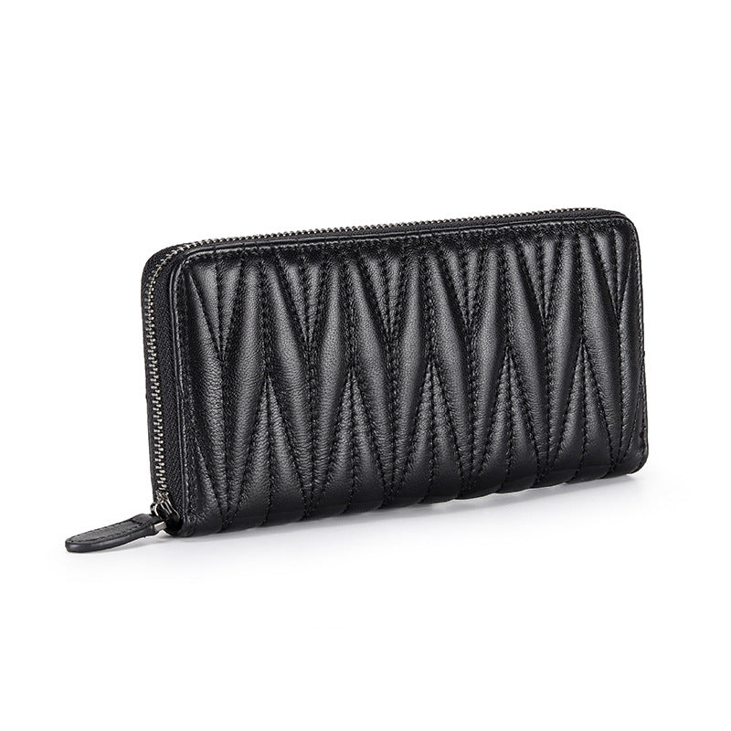 Women's Sheepskin Korean Rhombus Long Clutch Mobile Ladies Wallets