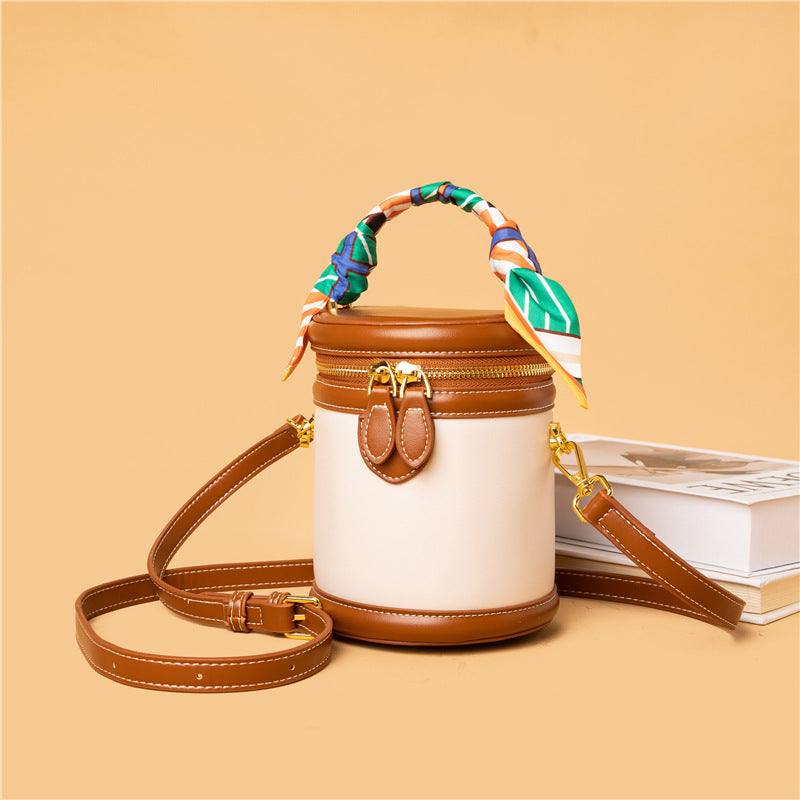 Women's Retro Contrast Color Round Niche Silk Shoulder Bags