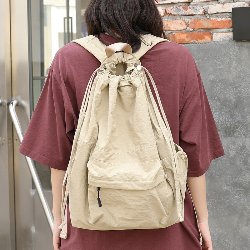 Leisure Artistic Nylon Simple Vintage Crumpled Drawstring Backpacks