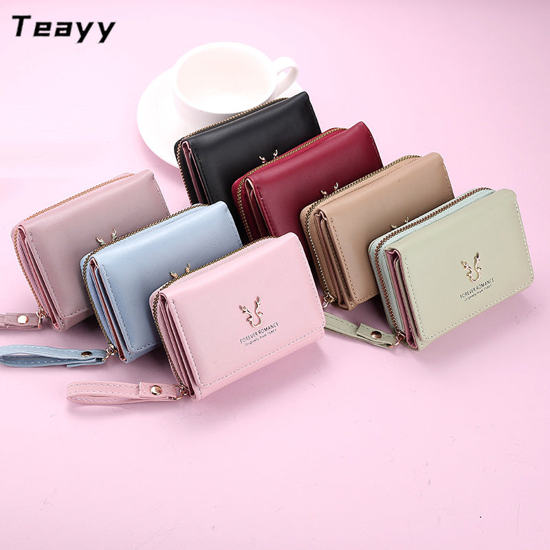 Women's Short Leather Mini Zipper Cartoon Ladies Wallet