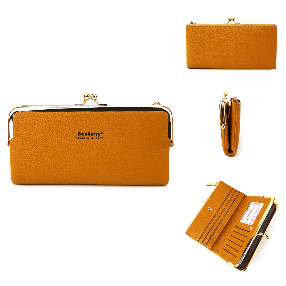 Women's Korean Style Lychee Pattern Large Capacity Multiple Ladies Wallet