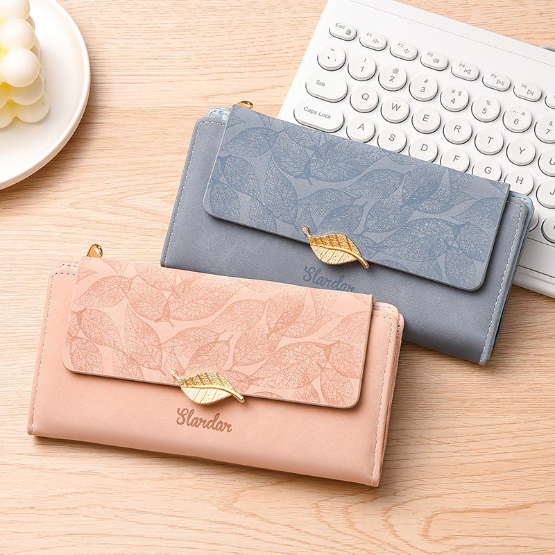 Vintage Frosted Leaf Long Clutch Large Ladies Wallet