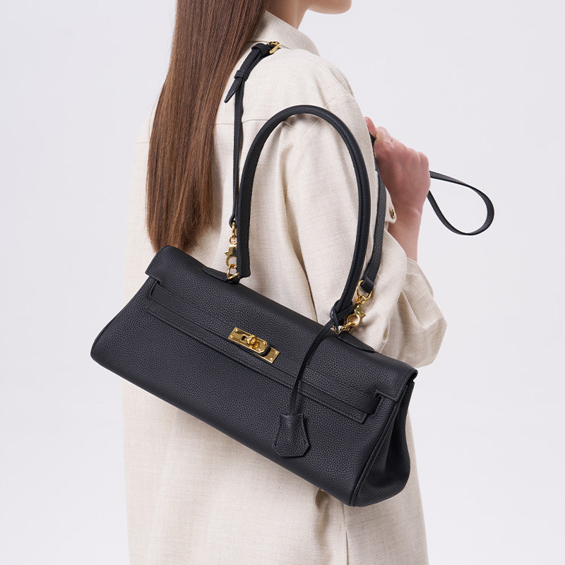 Women's Crosswise Large Size Callie Layer Cowhide Women's Shoulder Bag