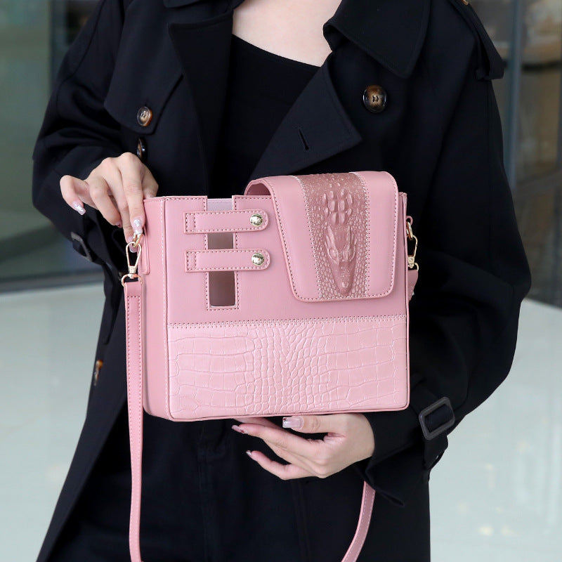 Beverage Bottle Crocodile Pattern Kettle Large Crossbody Bags