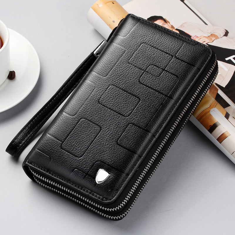 Men's Fashion Double Zip Clutch Long Genuine Men's Handbags