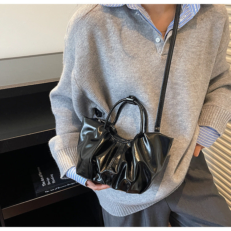 Pleated Cloud Pure Color Portable Vegetable Basket Women's Shoulder Bag