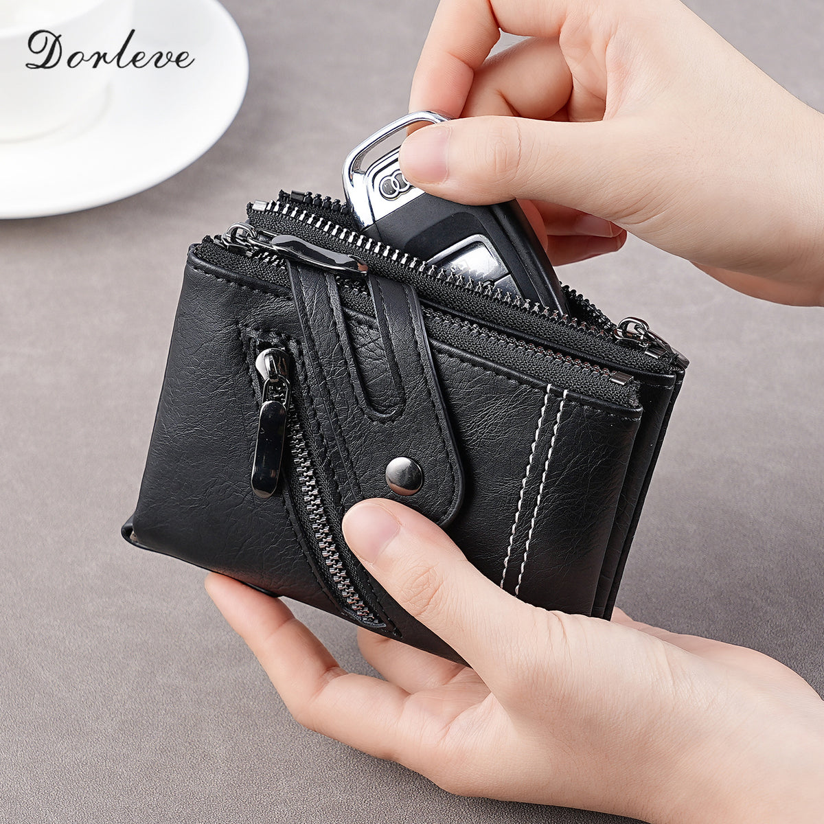 Men's Leather Short Zipper Hasp Billfold Men's Wallet
