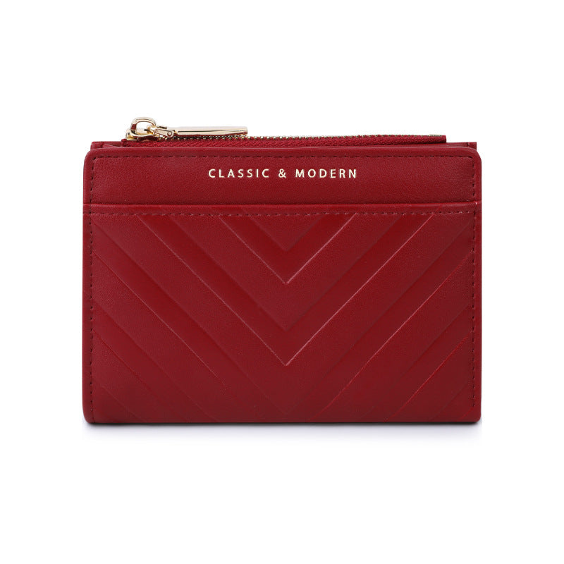 Women's Striped Embossed Leather For Multiple Slots Fashion Purses