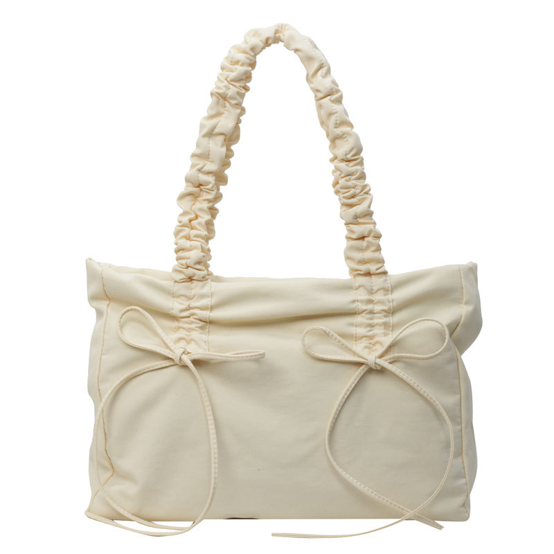 Women's Large Capacity Cloth Summer Bow Texture Pleated Strap Women's Shoulder Bag