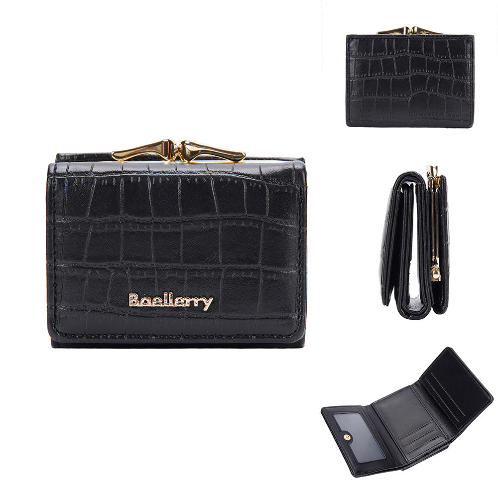 Women's Short Korean Style Stone Pattern Three Fold Ladies Wallet