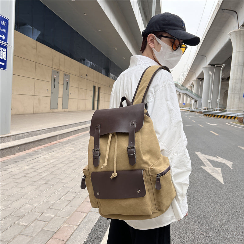 Men's Canvas Computer Personalized Fashion Drawstring Flip Backpacks