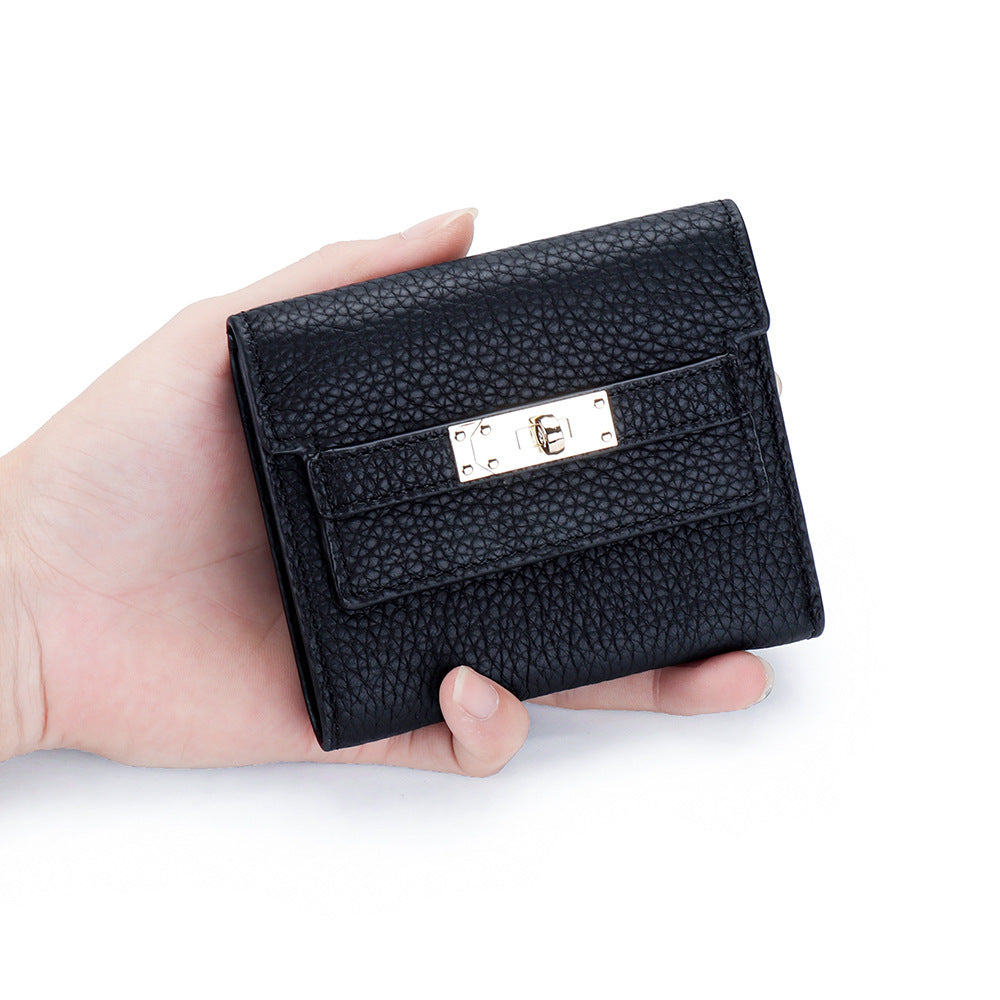 Women's Cowhide Short Fashion Folding Genuine Leather Ladies Wallet