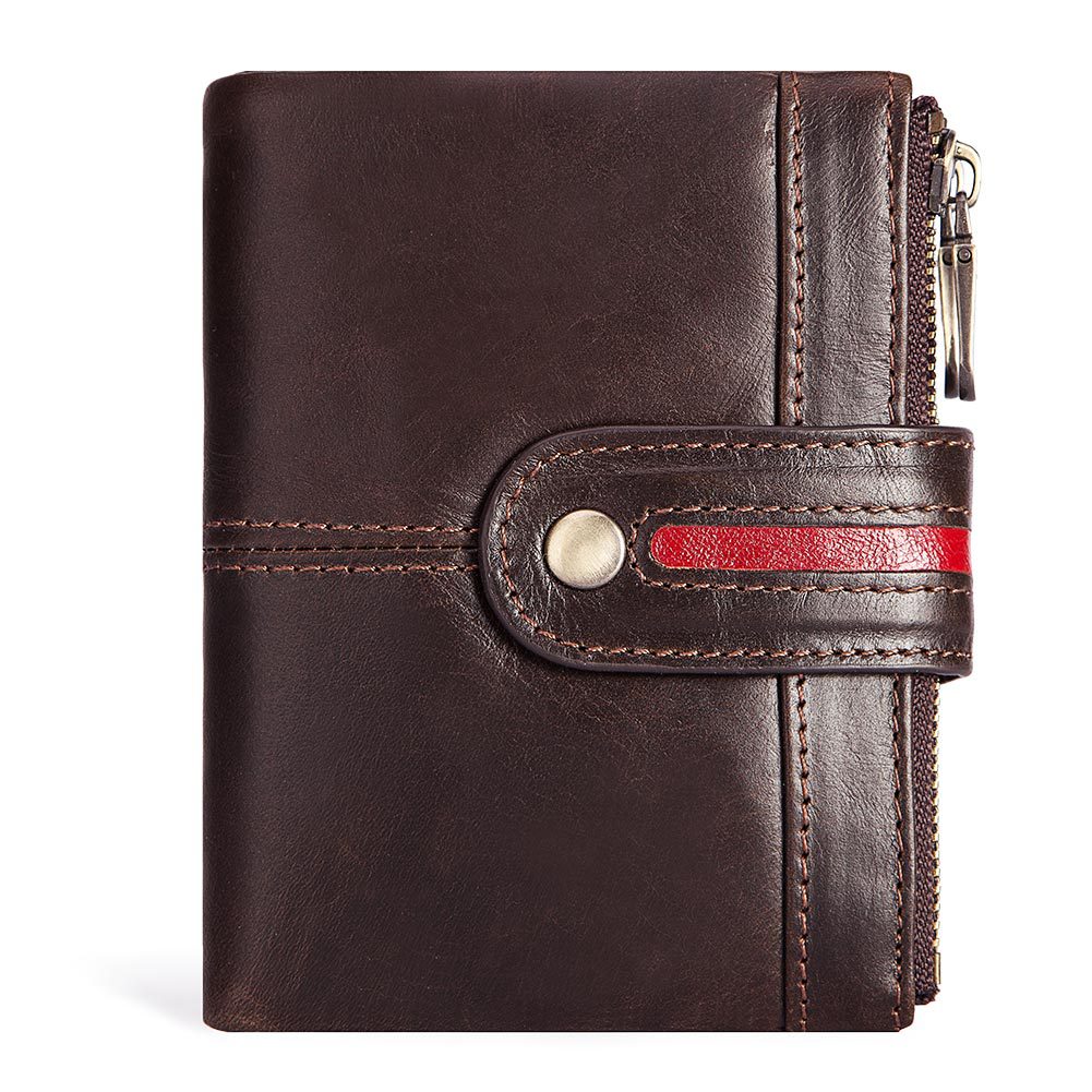 Men's Short Leather Zipper Vintage Cowhide Swiping Men's Wallets