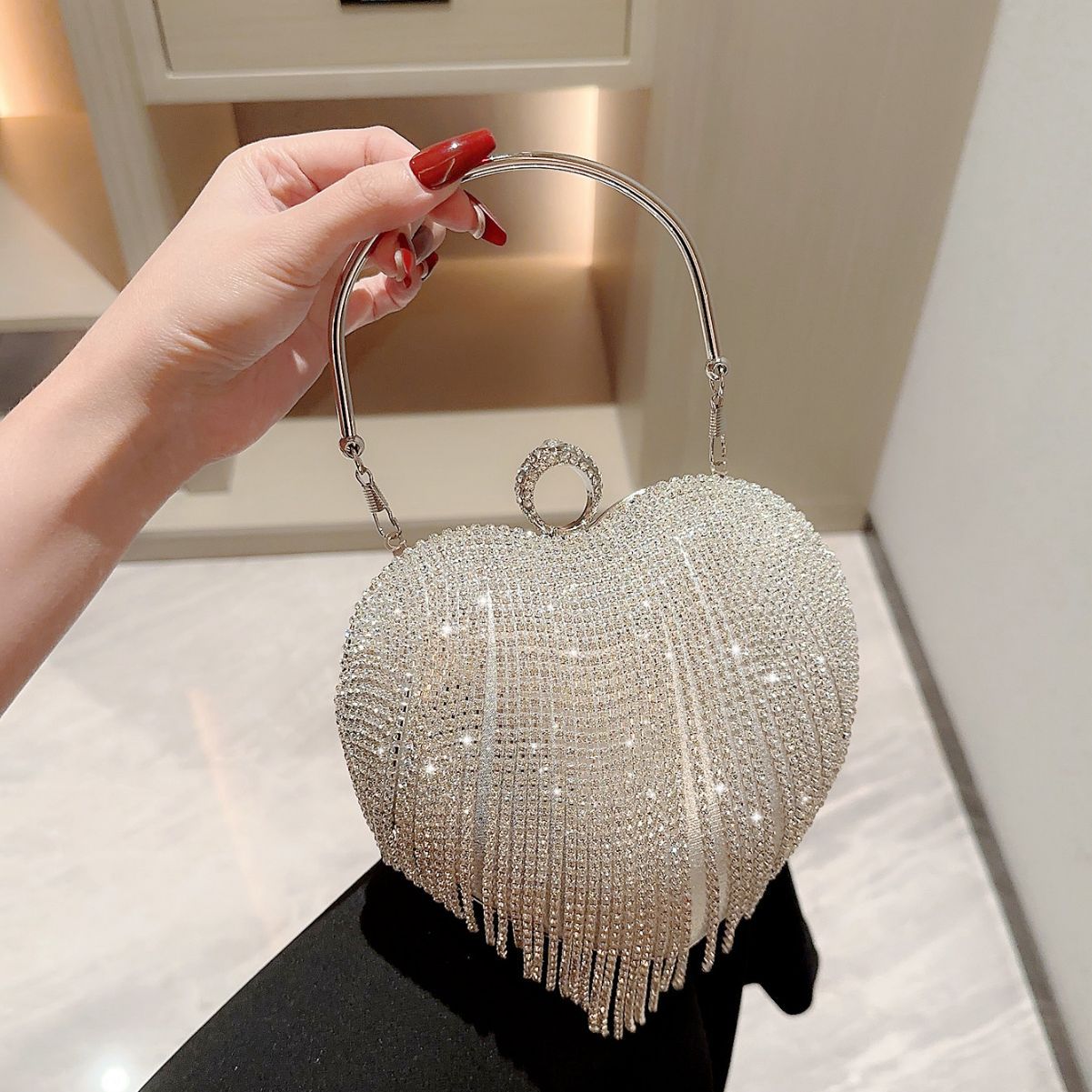 Women's Heart-shaped Dinner Rhinestone Banquet With Dress Bags