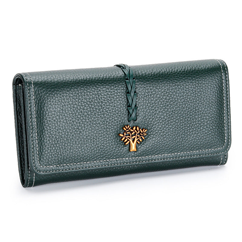 Women's Full Leather Long Genuine Tri Fold Large Capacity Hand Ladies Wallet