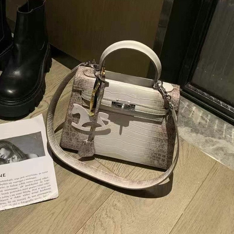 Women's Second Generation Kelly Crocodile Pattern Versatile Portable Stone Women's Messenger Bag
