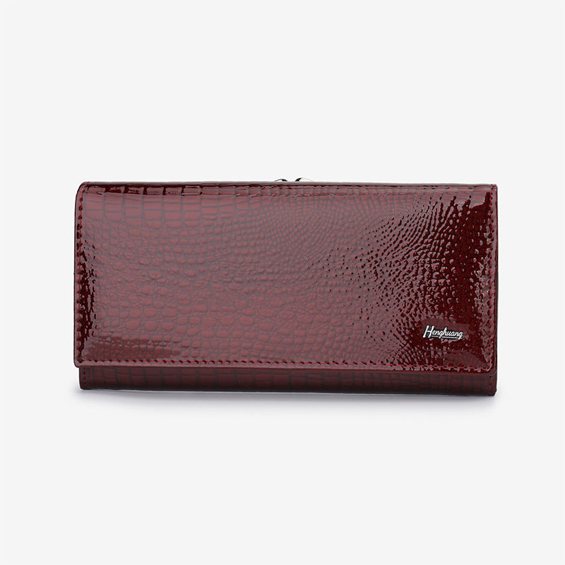Women's Long Leather Crocodile Patent Multifunctional Clutch Ladies Wallet