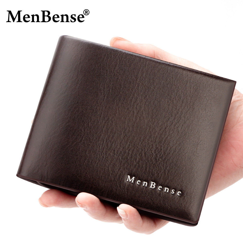 Men's Authentic Leather Tactile Feel Horizontal Business Short Hinge Men's Wallet