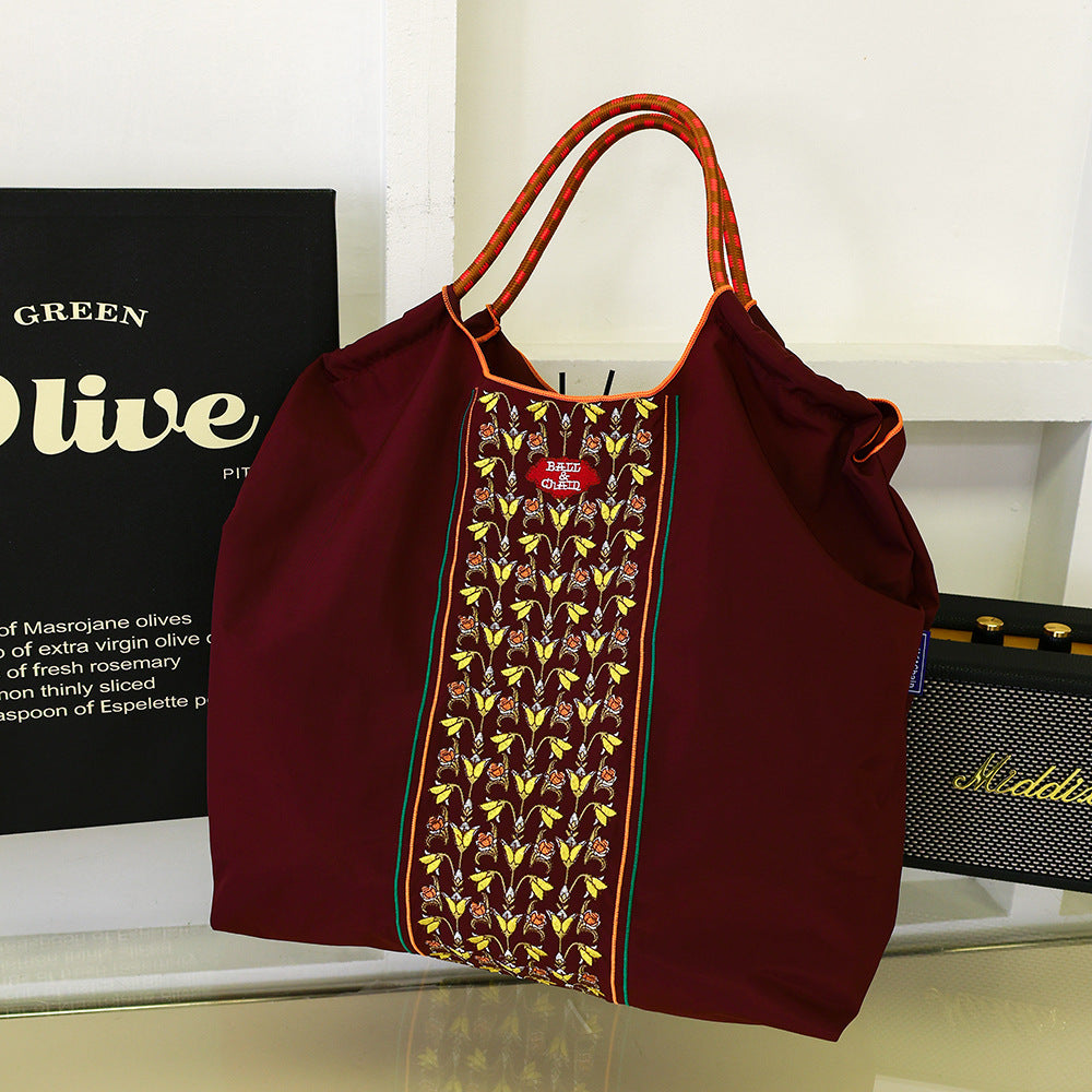 Thousand Needle Environmental Protection Waterproof Nylon Embroidery Fashion Large Capacity Women's Handbag
