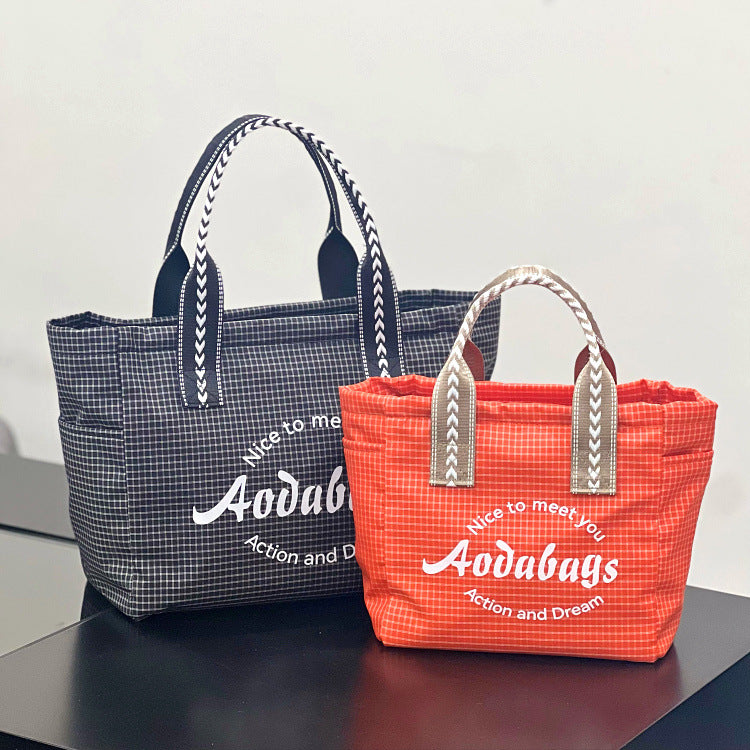 Niche Plaid Simple Letters Large Capacity Mummy Commuting Lunch Box Bags