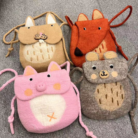 Wool Felt Cute Cartoon Funny Rabbit Fox Crossbody Bags