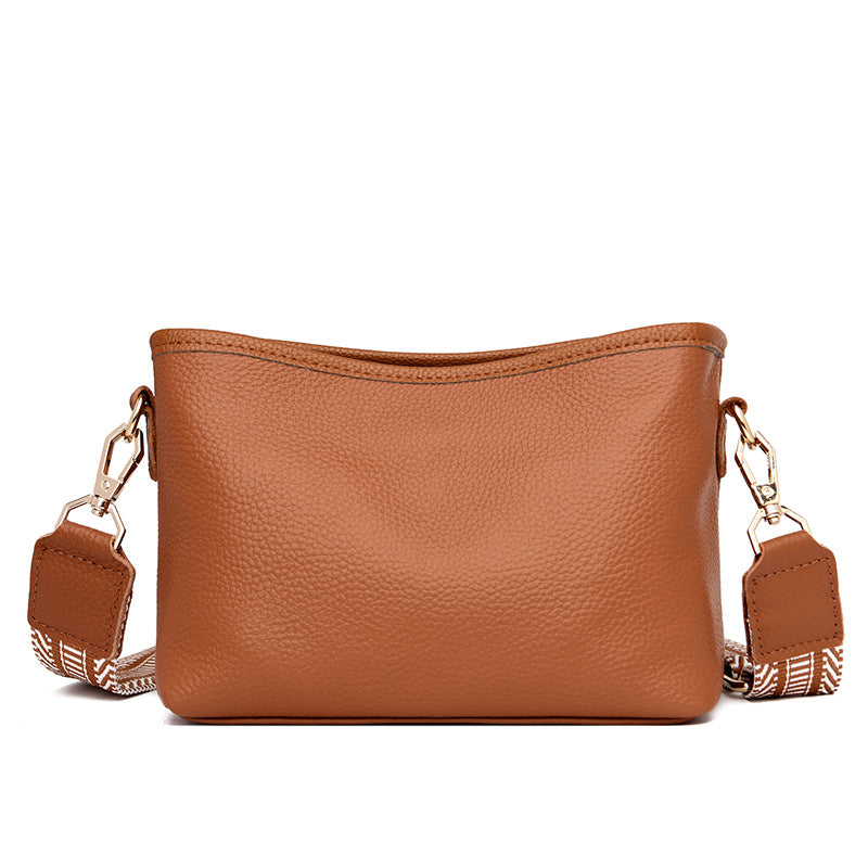 Women's Leather Wide Strap Closed Toe Layer Shoulder Bags