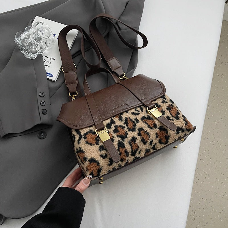Women's Niche Leopard Print Furry Retro Backpacks