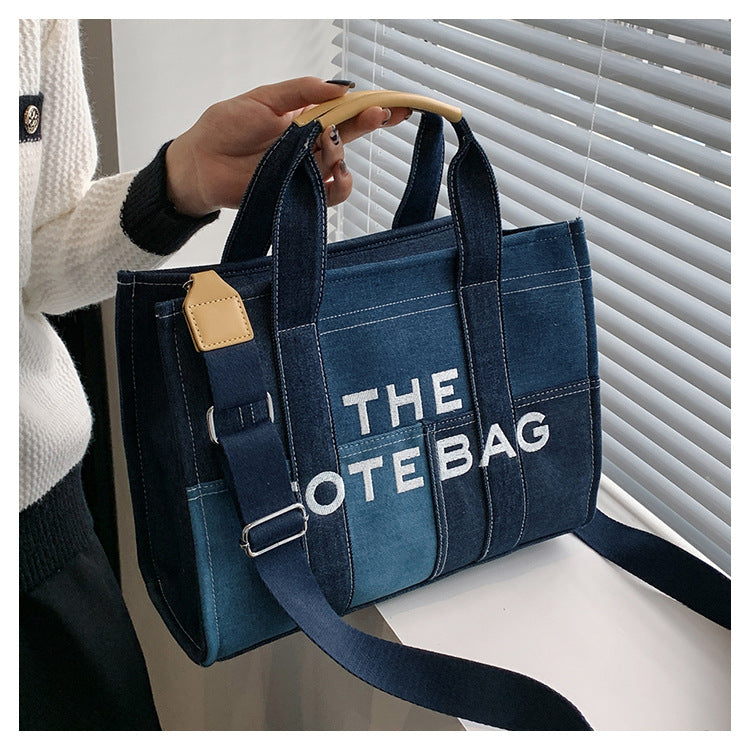 Women's Embroidered Letters Denim Blue Retro Patchwork Crossbody Bags