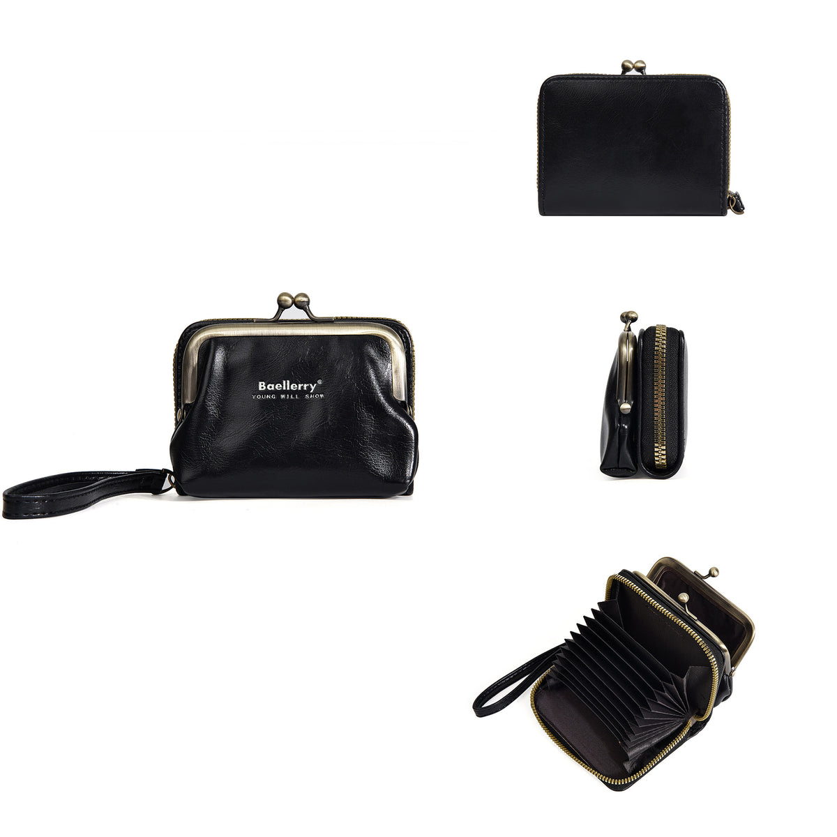 Women's Wax Leather Multiple Slots Expanding Mini Card Holder