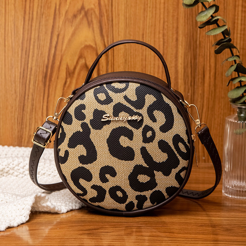 Women's Printed Contrast Color Round Korean Style Women's Shoulder Bag