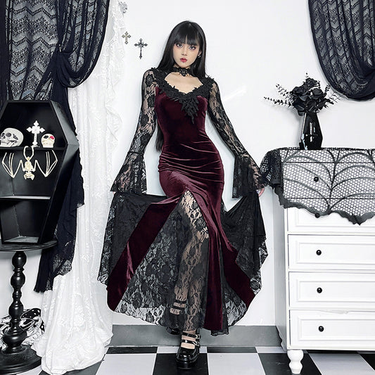 Women's See-through Slim Fit Long Dress Dark Dresses