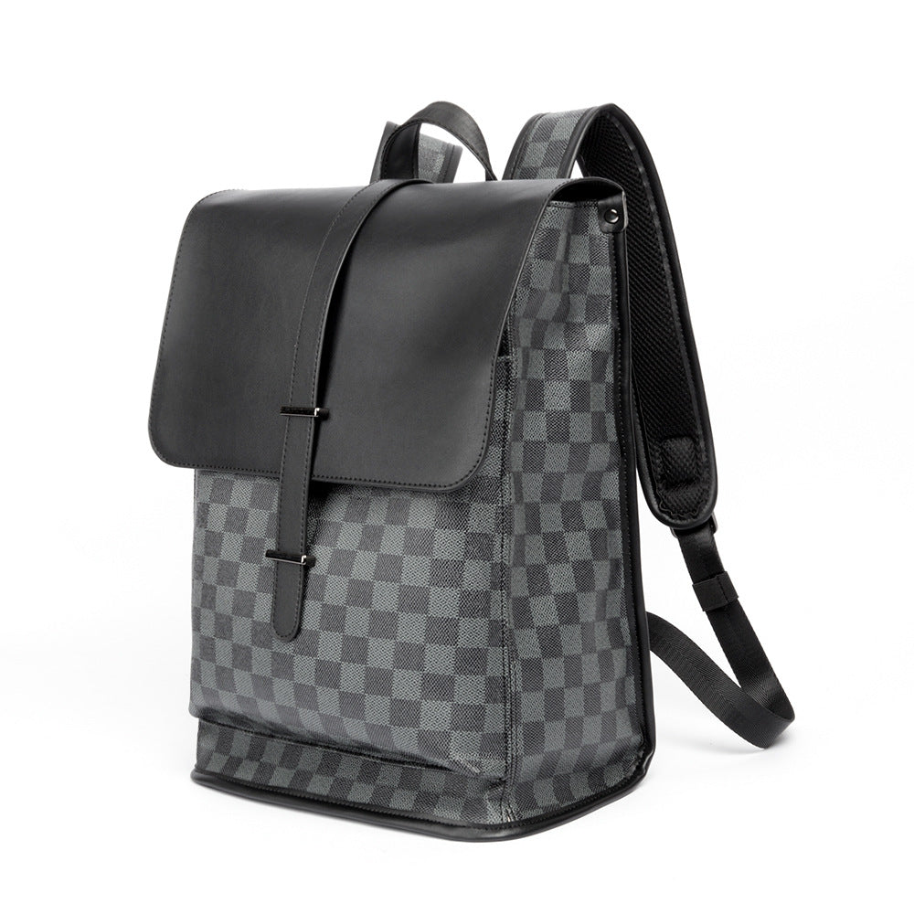 Men's Korean Style Plaid Large Capacity Flip Backpacks