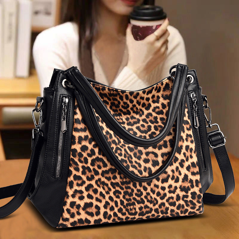 Women's Fashion Leopard Print Zebra Leather Soft Women's Handbag