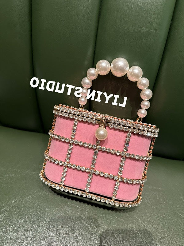 Women's French Minority Design Metal Vegetable Basket Inlaid With Diamond Dinner Women's Handbag