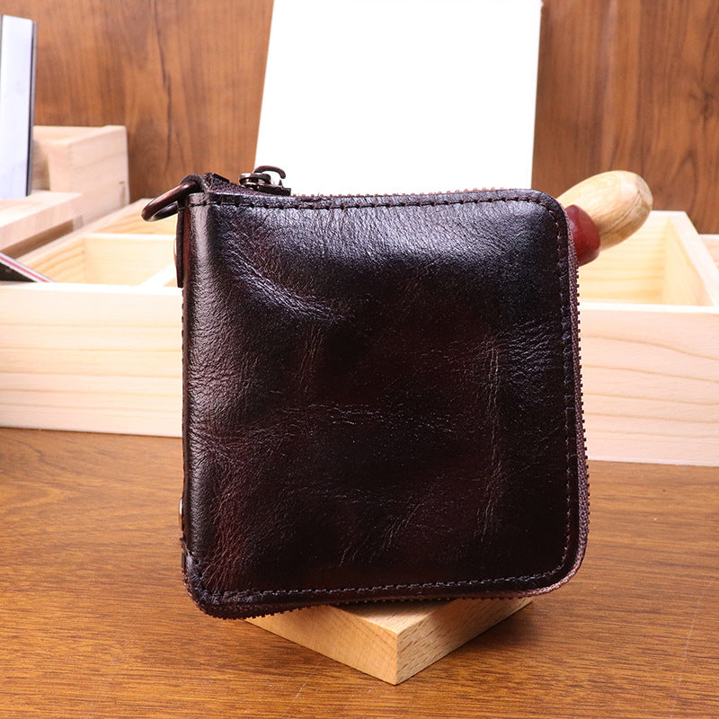Leather Retro Short Vegetable Tanned Washed Cowhide Unique Men's Wallets