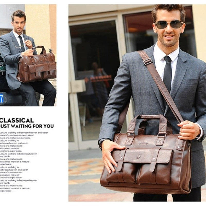 Men's High-grade British Retro Leather Computer Business Bags