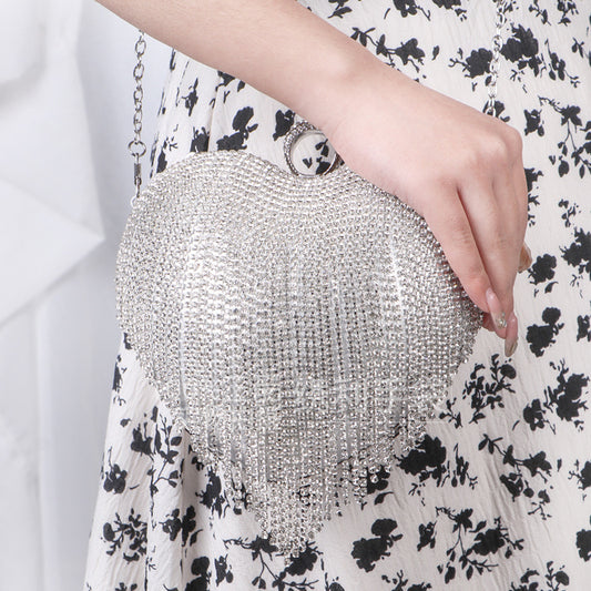 Tassel Rhinestone Dinner Heart-shaped Popular Diamond Evening Bags