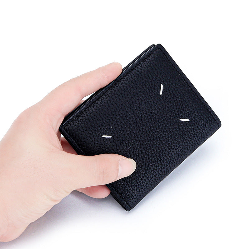 Women's Pure Cowhide Short Leather Folding Multiple Ladies Wallet
