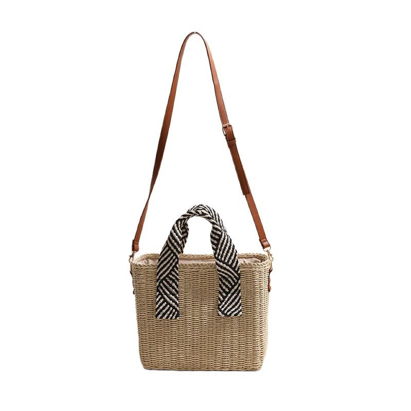 Versatile Straw Solid Color Woven Vacation Style Beach Crossbody Bags