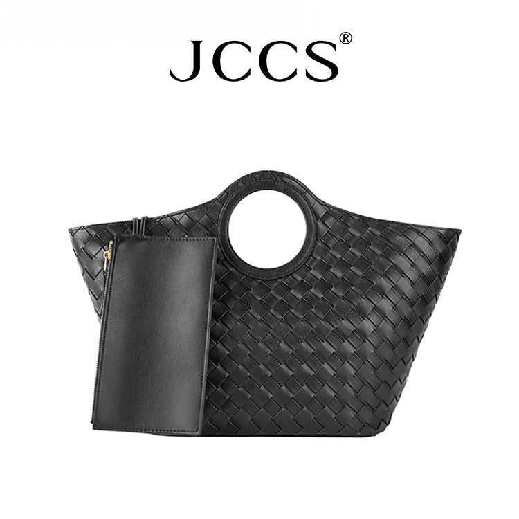Women's Genuine Leather Fashion Classic Woven Portable Vegetable Basket Mother Rhombus Handle