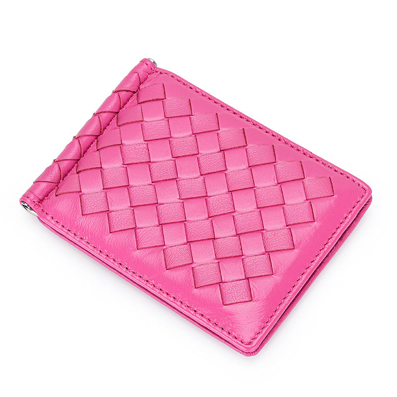 Women's & Men's & Authentic Leather Weave Gold Clip Ladies Wallets