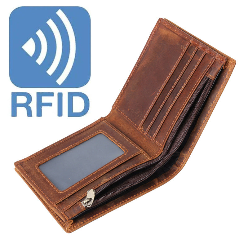 Men's Vintage Genuine Leather Sier Crazy Horse Men's Wallets