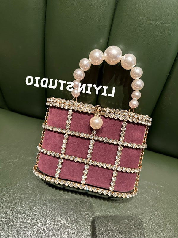 Women's French Minority Design Metal Vegetable Basket Inlaid With Diamond Dinner Women's Handbag