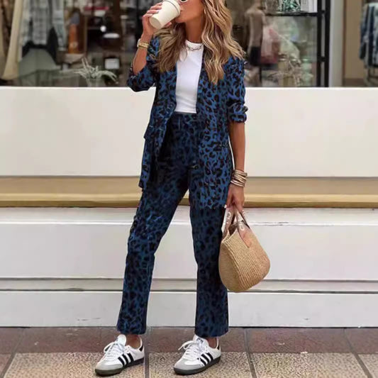 Women's Leopard Print Printed Long-sleeved High Waist Suits