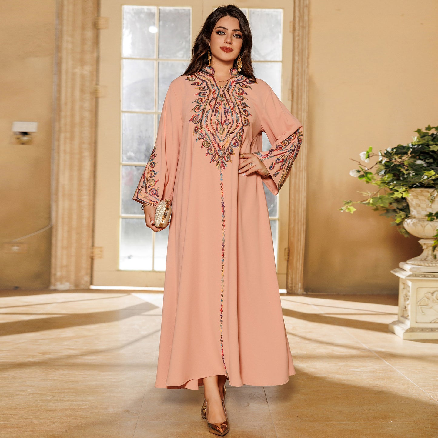 Fashion Robe Muslim Elegant Embroidered Dress Clothing